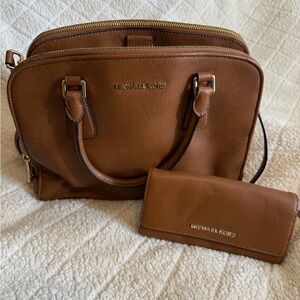 Michael Kors Tan Satchel and Wallet Combo